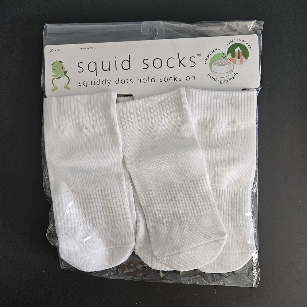 Squid Socks Corey Collection Poly Blend White Color 2T-3T - NWT